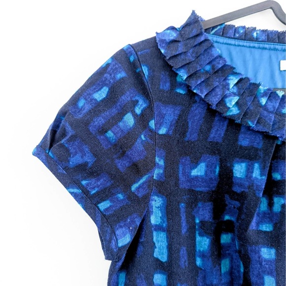 Boden Wool Abstract Short Sleeve Blue Shift Midi Dress Size 6 Long - Picture 5 of 7